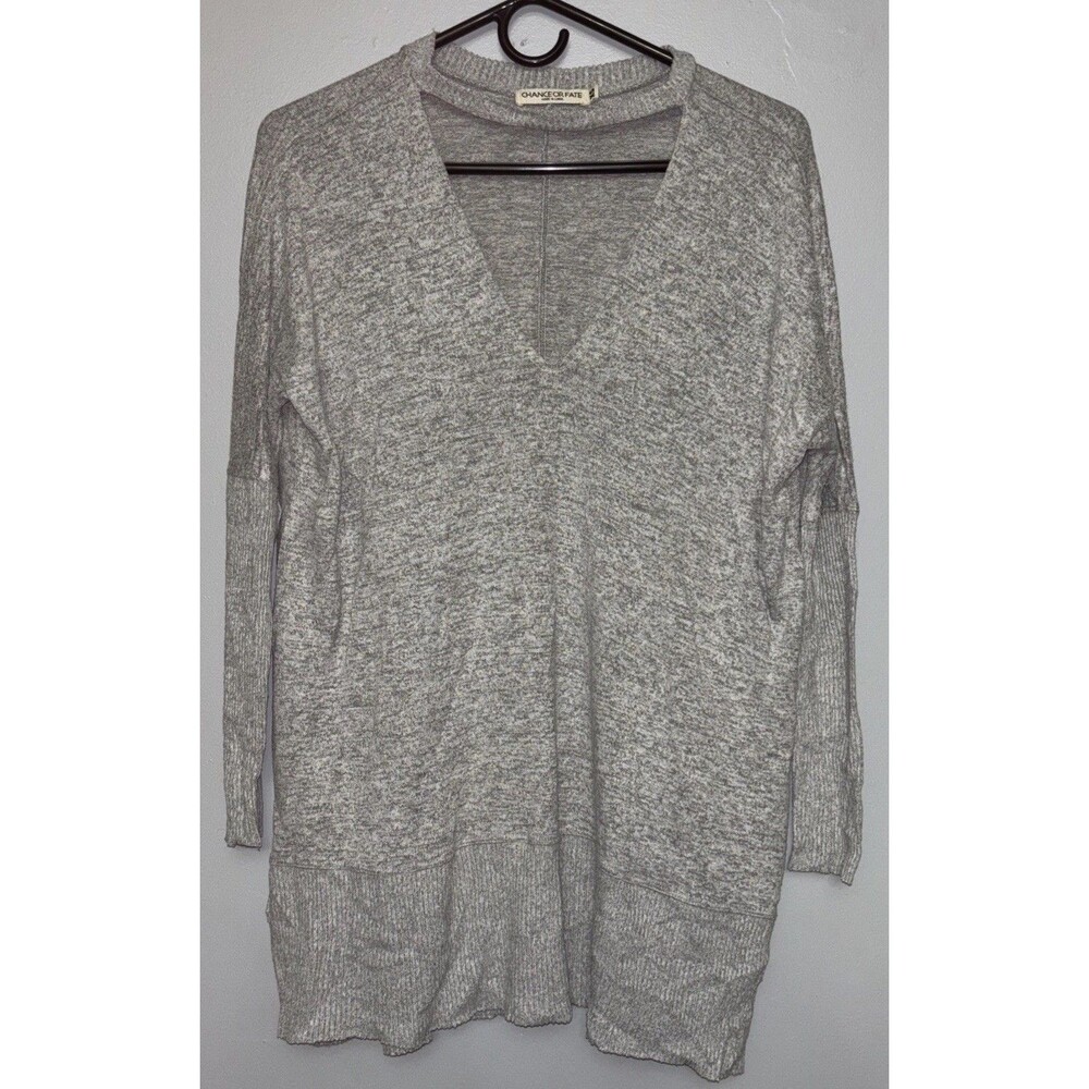 "Chance or Fate" Women's Lightweight Grey  Sweater V-Neck  Size XSmall